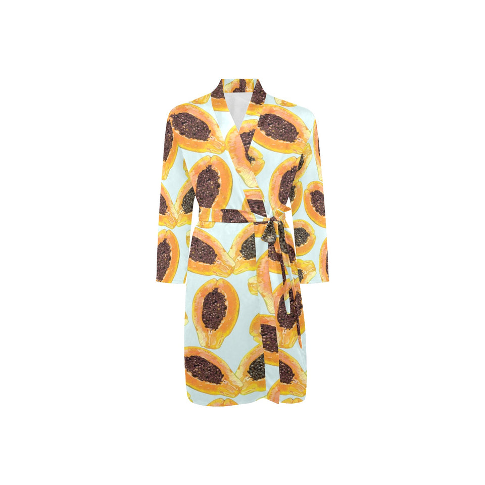 Watercolor papaya pattern Men's Long Sleeve Belted Night Robe