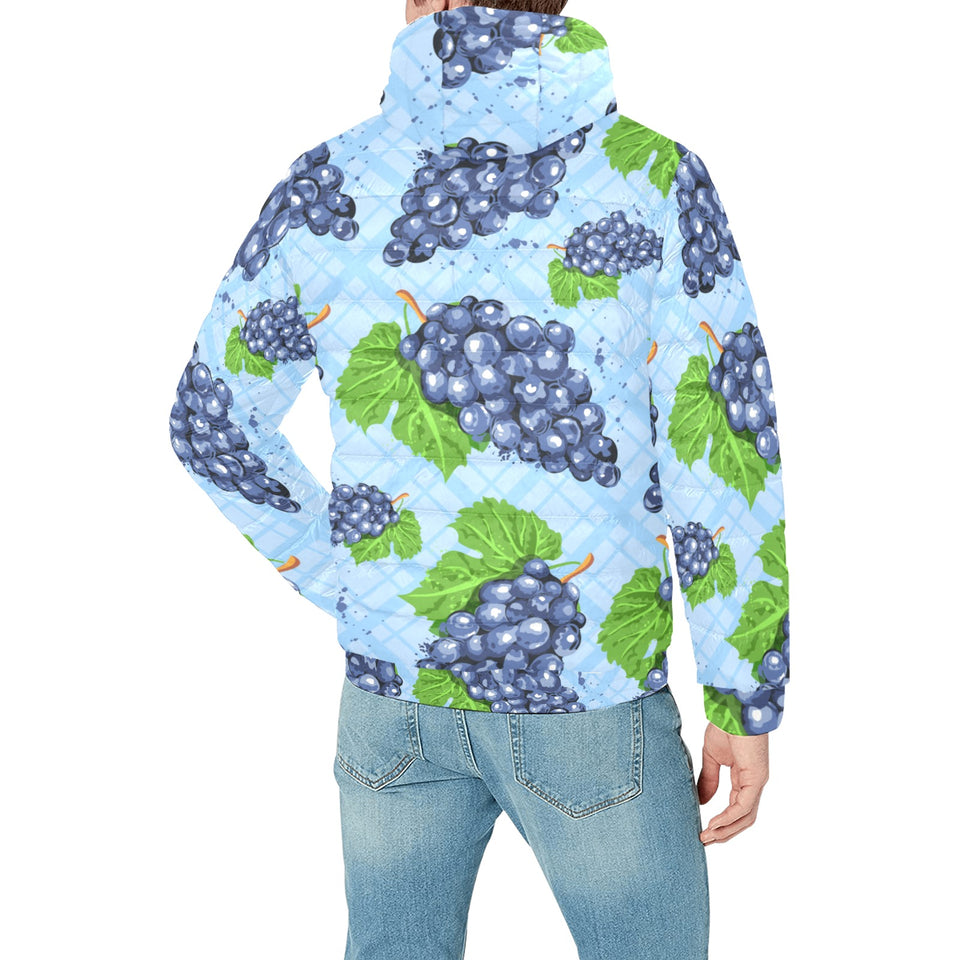 Watercolor grape pattern Men's Padded Hooded Jacket