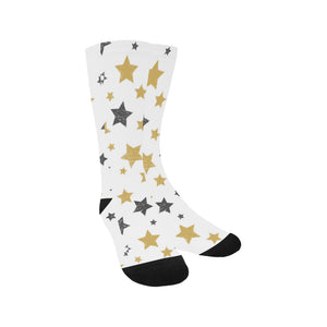 hand drawn gold black star pattern Crew Socks