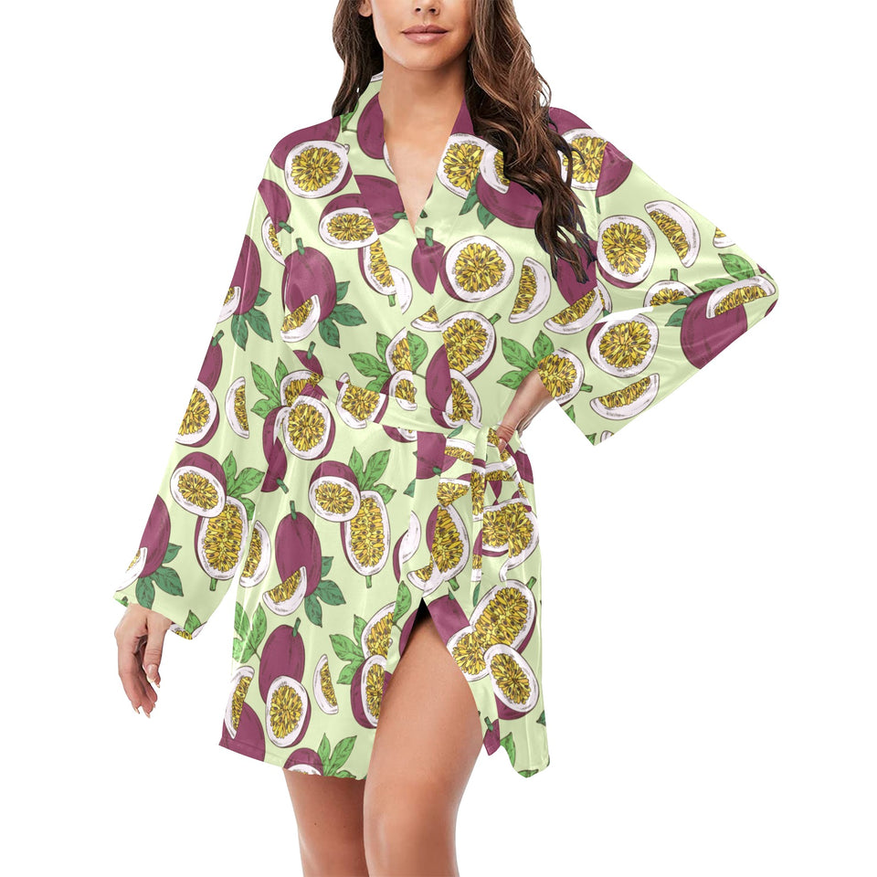 Paassion fruit pattern Women's Long Sleeve Belted Night Robe