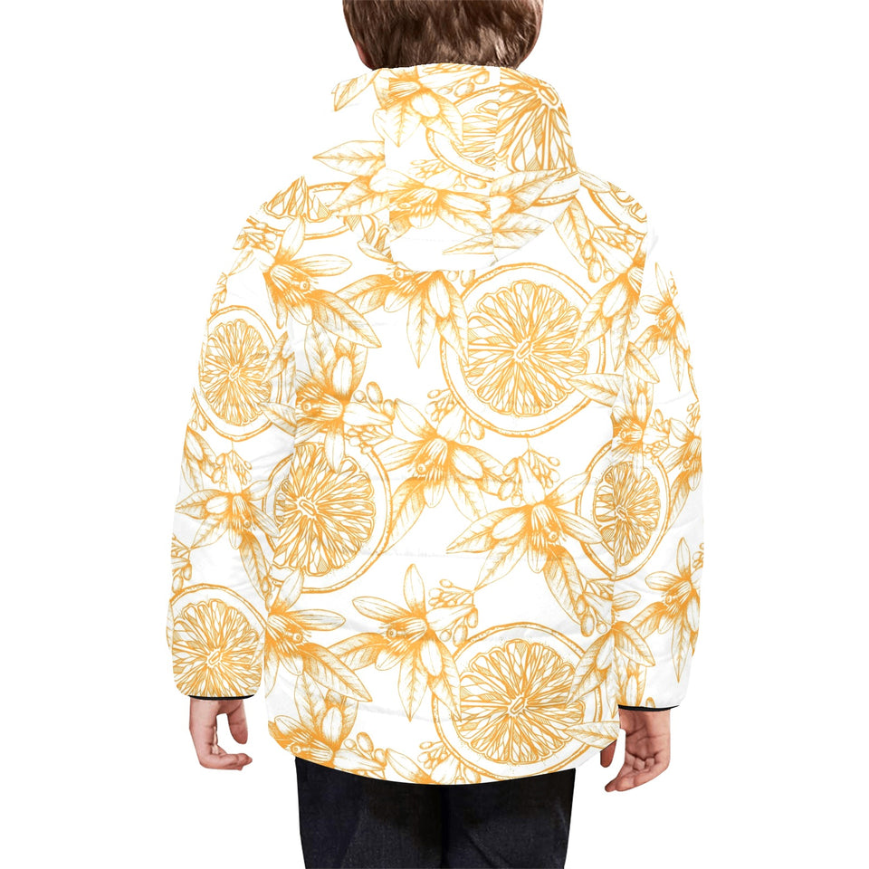 hand drawn orange fruit pattern Kids' Boys' Girls' Padded Hooded Jacket