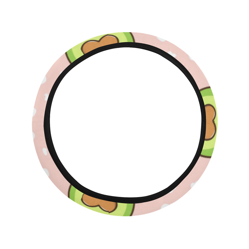 Avocado heart pink background Car Steering Wheel Cover