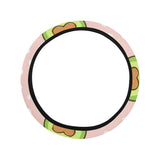 Avocado heart pink background Car Steering Wheel Cover