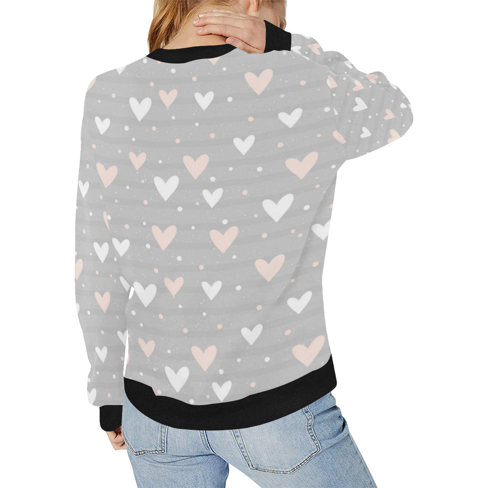 Heart pattern gray background Women's Crew Neck Sweatshirt