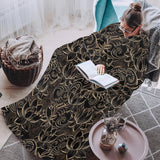 luxurious gold lotus waterlily black background Blanket Robe with Sleeves