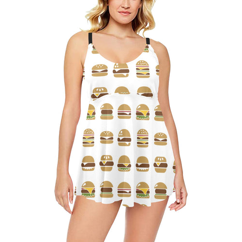 Hamburger Pattern Print Design 02 Chest Sexy Pleated Two Piece Swim Dress