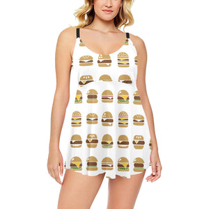 Hamburger Pattern Print Design 02 Chest Sexy Pleated Two Piece Swim Dress