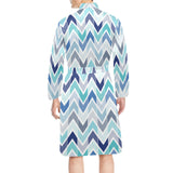 zigzag chevron blue pattern Men's Long Sleeve Belted Night Robe