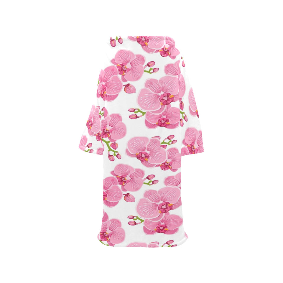 pink purple orchid pattern background Blanket Robe with Sleeves