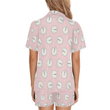 Clock pattern pink blackground Women's V-Neck Short Pajama Set