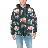 Cute sloths sleeping christmas ball santa hat patt Men's Padded Hooded Jacket