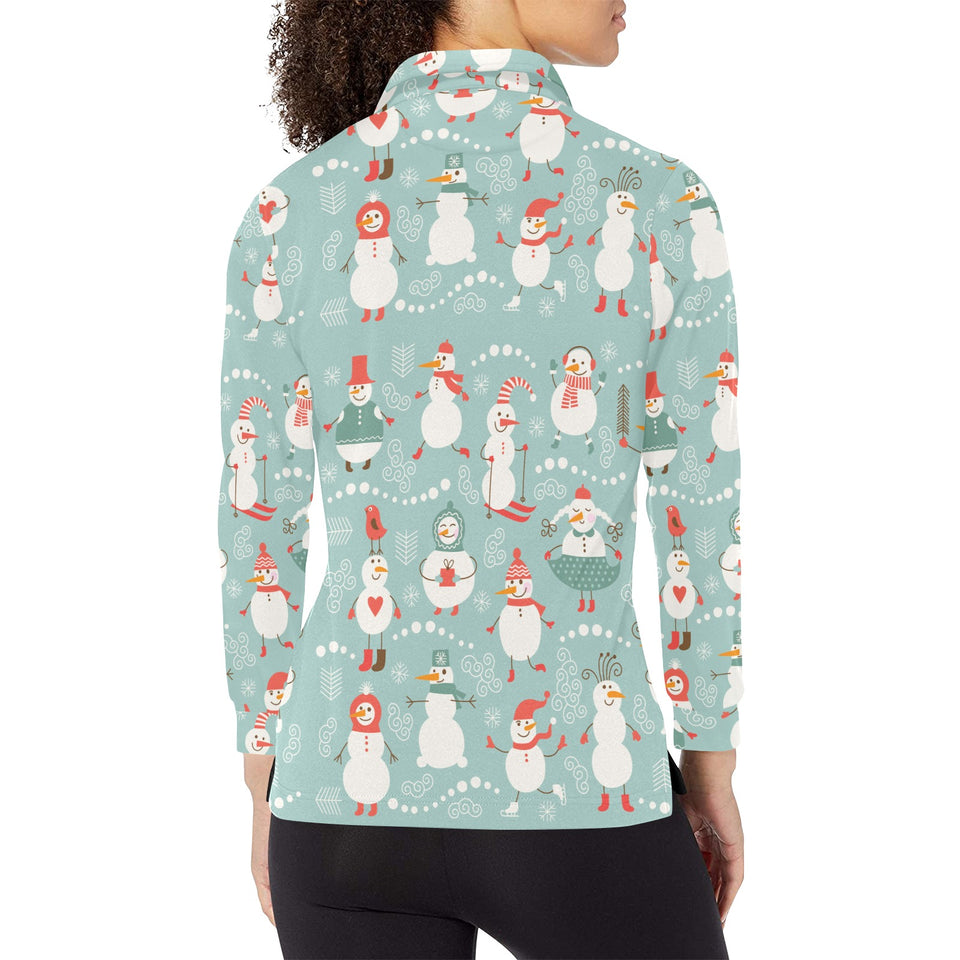 Cute snowman pattern Women's Long Sleeve Polo Shirt