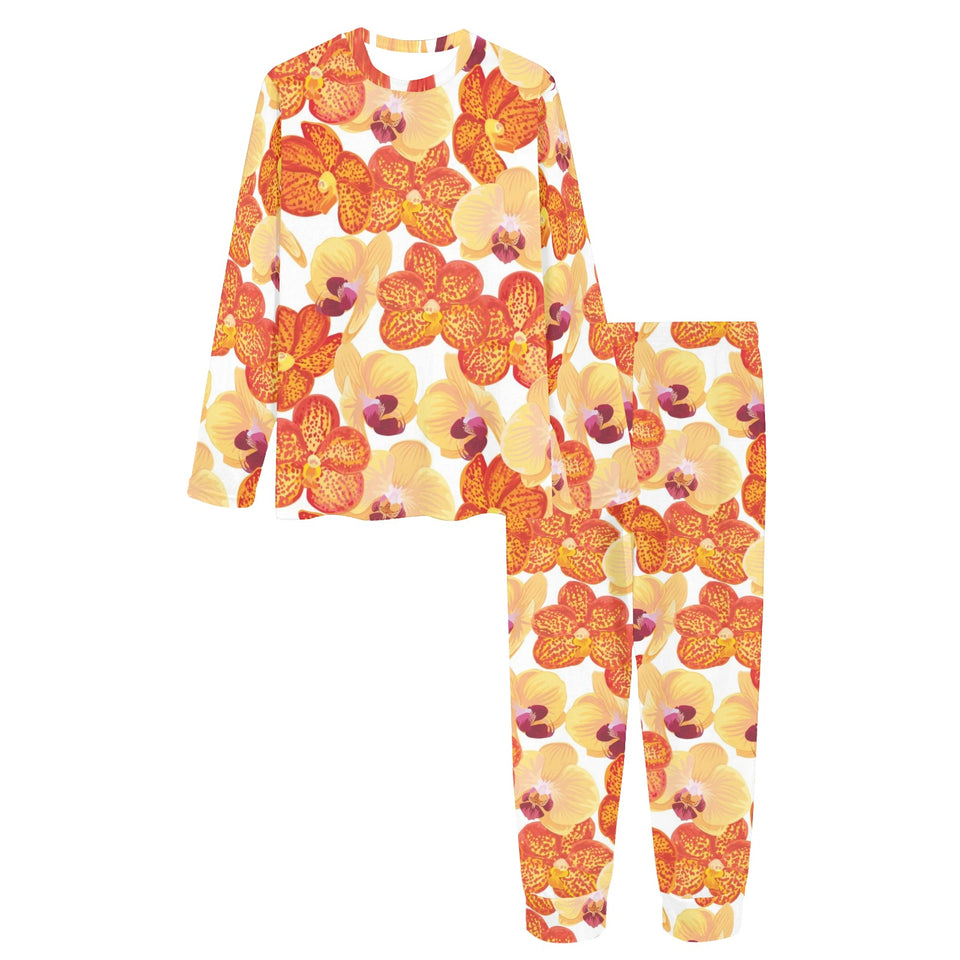 Orange yellow orchid flower pattern background Women's All Over Print Pajama Set