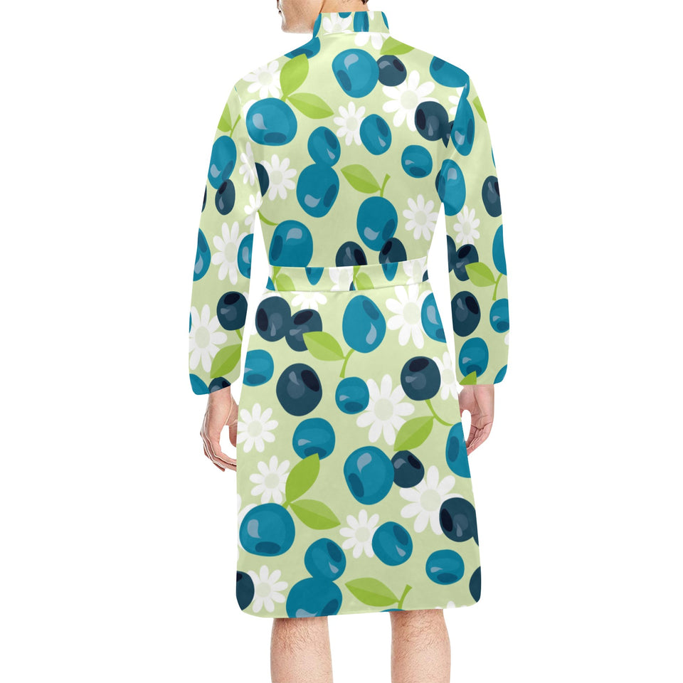 blueberry flower pattern Men's Long Sleeve Belted Night Robe