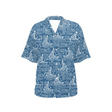 Hand drawn sailboat pattern Women's All Over Print Hawaiian Shirt