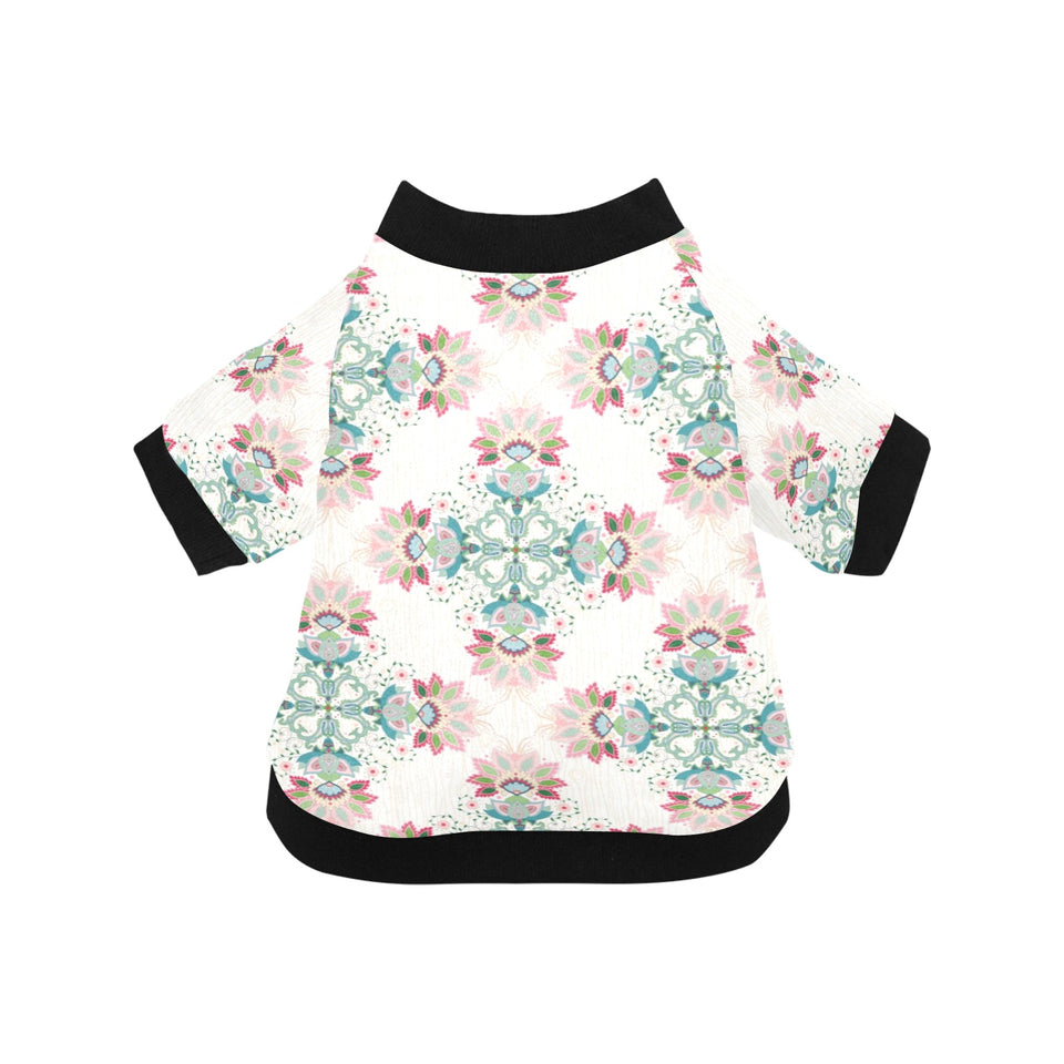Square floral indian flower pattern All Over Print Pet Dog Round Neck Fuzzy Shirt