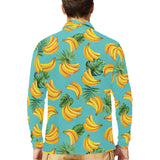 Banana Palm Leaves pattern background Men's Long Sleeve Polo Shirt