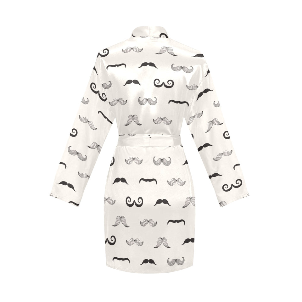 Mustache Beard Pattern Print Design 05 Women's Long Sleeve Belted Night Robe