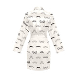 Mustache Beard Pattern Print Design 05 Women's Long Sleeve Belted Night Robe