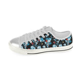Skull flower roses leave pattern Women's Low Top Canvas Shoes White