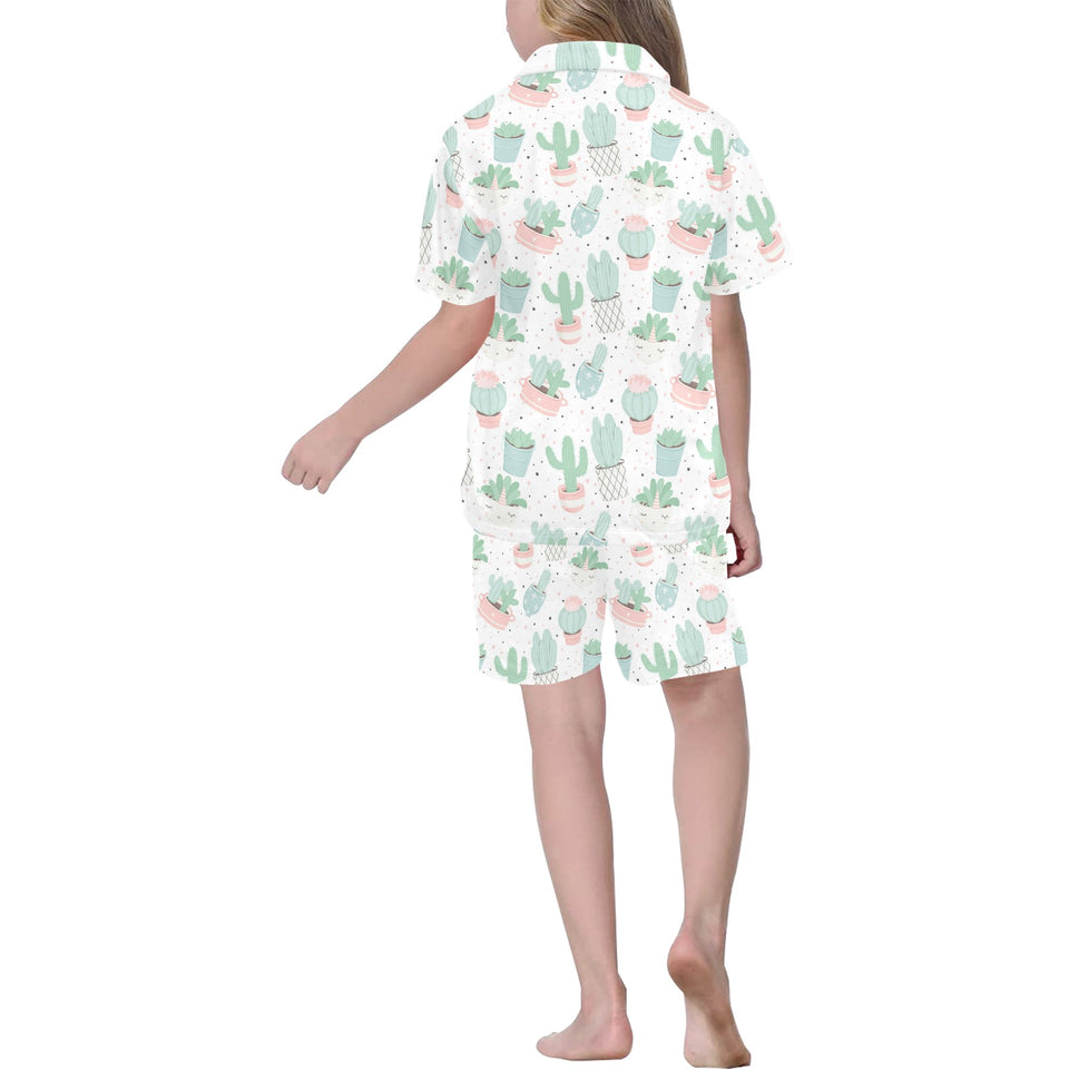 Pastel color cactus pattern Kids' Boys' Girls' V-Neck Short Pajama Set