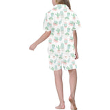 Pastel color cactus pattern Kids' Boys' Girls' V-Neck Short Pajama Set