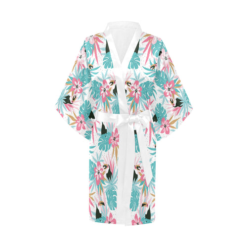 Toucan tropical flower leave pattern Women's Short Kimono Robe