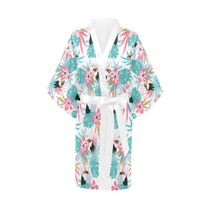 Toucan tropical flower leave pattern Women's Short Kimono Robe