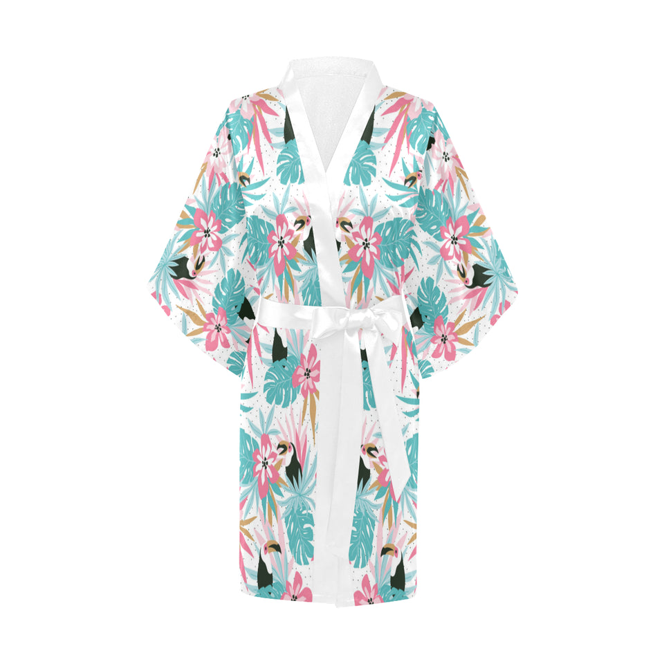 Toucan tropical flower leave pattern Women's Short Kimono Robe