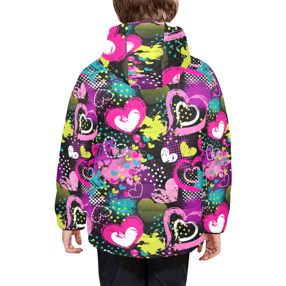 heart dot wave star creative design pattern Kids' Boys' Girls' Padded Hooded Jacket