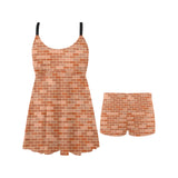 Brick Printed Pattern Print Design 02 Chest Sexy Pleated Two Piece Swim Dress
