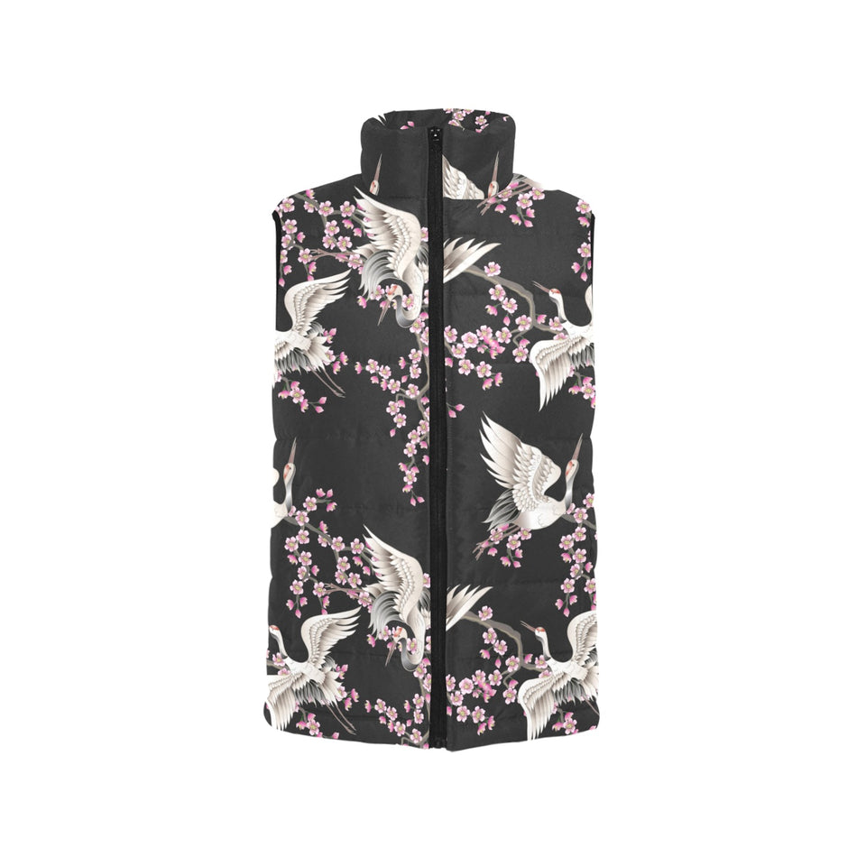 Japanese crane pink sakura pattern Women's Padded Vest
