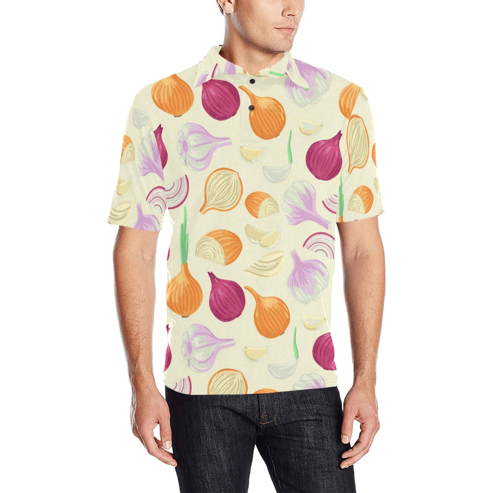 Onion garlic white red pattern Men's All Over Print Polo Shirt