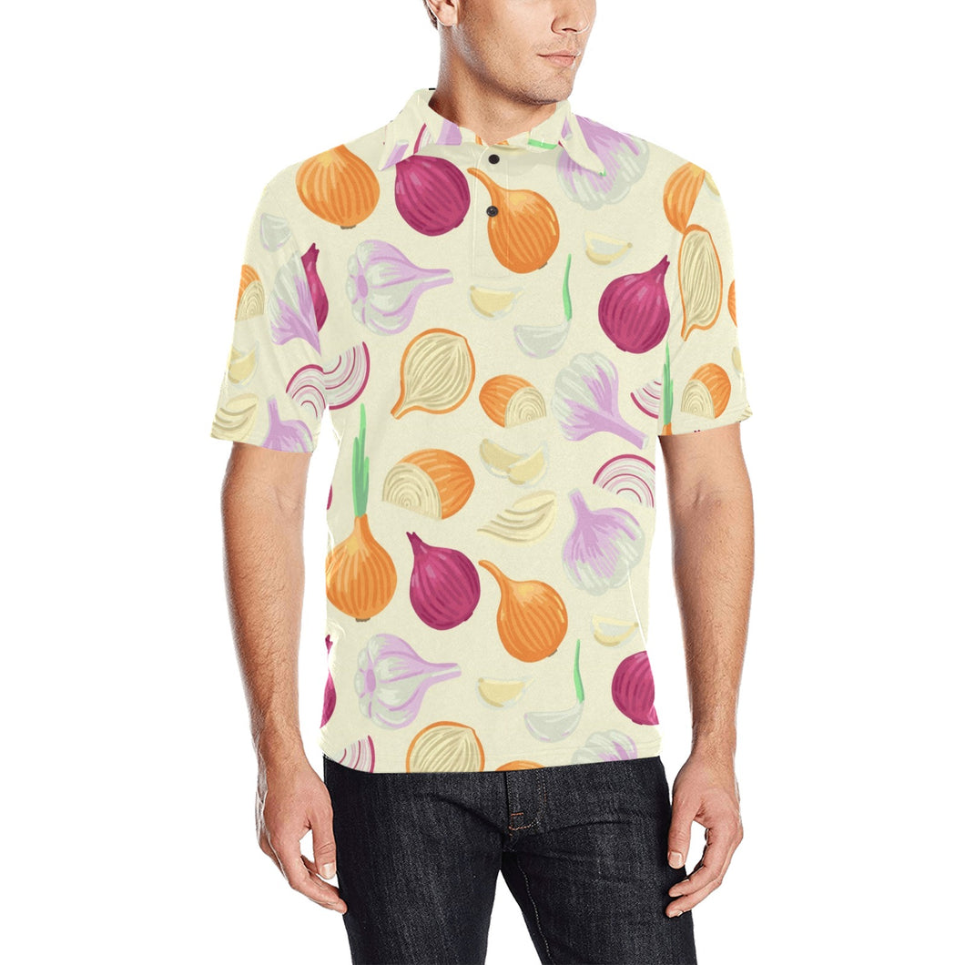 Onion garlic white red pattern Men's All Over Print Polo Shirt