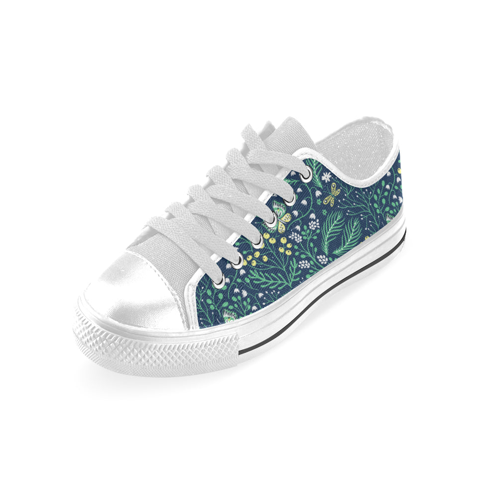 butterfly leaves pattern Men's Low Top Shoes White