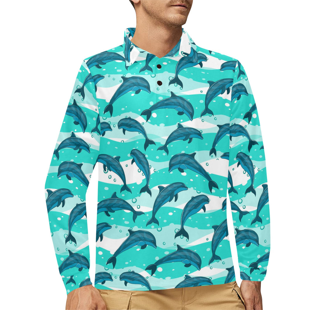 Dolphin sea pattern Men's Long Sleeve Polo Shirt