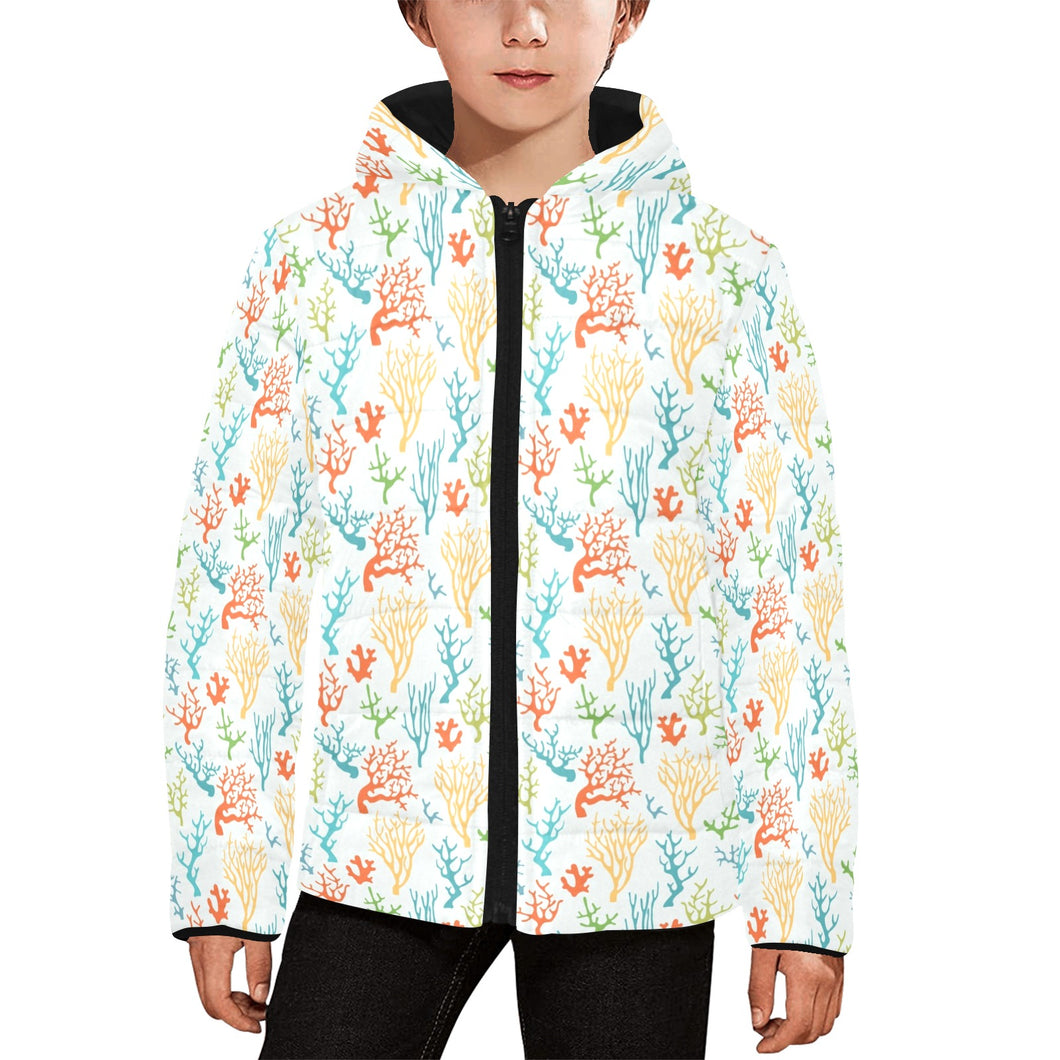 Coral Reef Pattern Print Design 02 Kids' Boys' Girls' Padded Hooded Jacket
