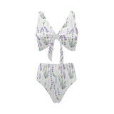 Hand painting Watercolor Lavender Chest Bowknot High Waisted Bikini Swimsuit