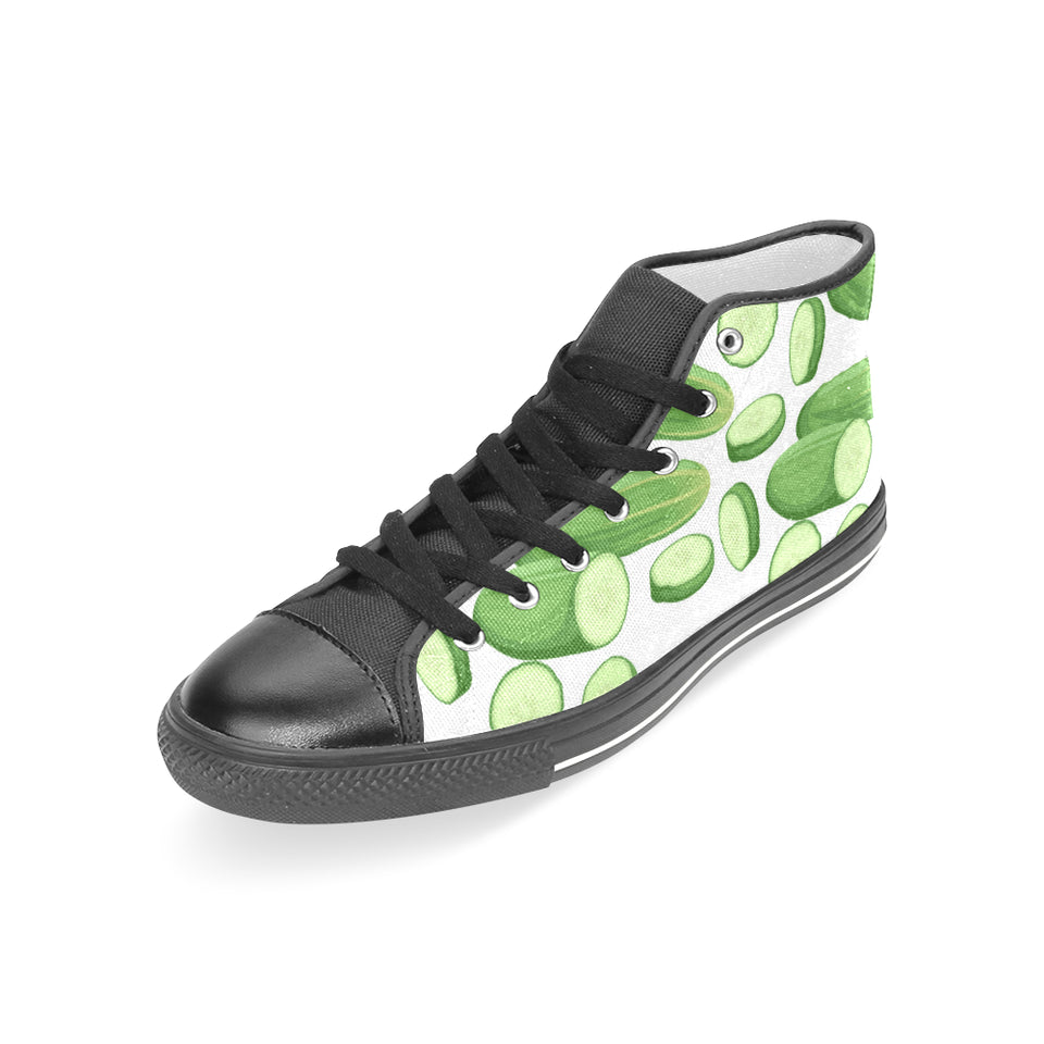 cucumber whole slices pattern Women's High Top Canvas Shoes Black