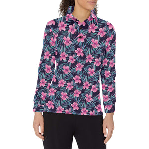 Hibiscus Pattern Print Design 05 Women's Long Sleeve Polo Shirt