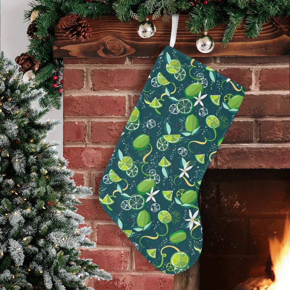 Lime ice flower pattern Christmas Stocking