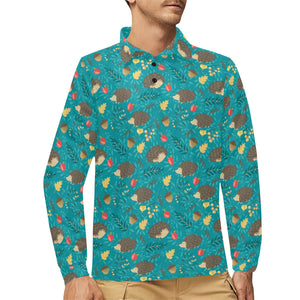 Hedgehog Pattern Print Design 01 Men's Long Sleeve Polo Shirt