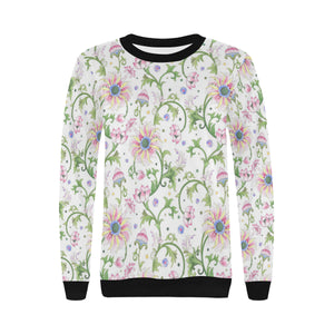 Beautiful pink lotus waterlily leaves pattern Women's Crew Neck Sweatshirt