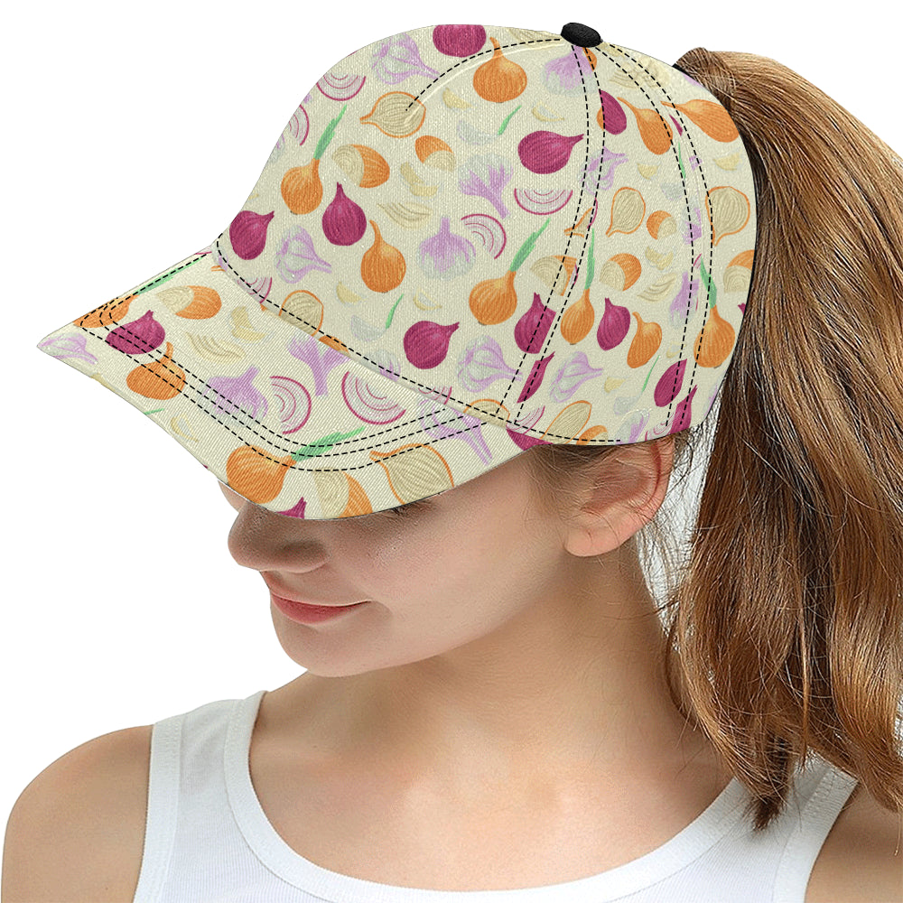 Onion garlic white red pattern All Over Print Snapback Cap