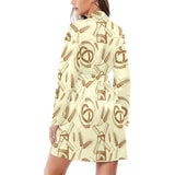 Windmill Wheat pattern Women's Long Sleeve Belted Night Robe