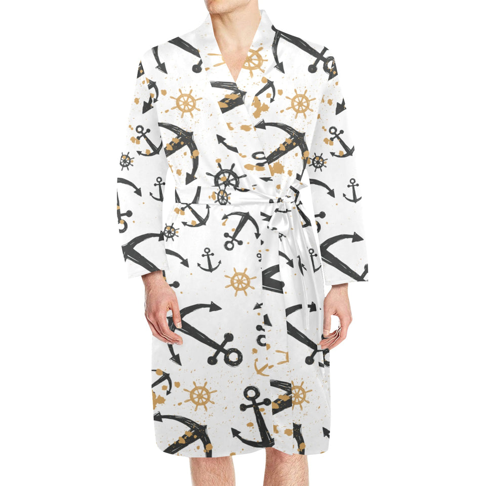 Anchors Rudders pattern Men's Long Sleeve Belted Night Robe