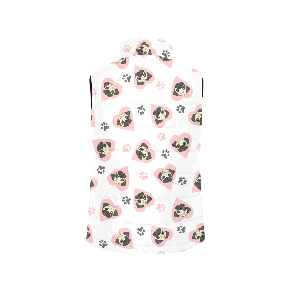 Cute pugs pink heart paw pattern Women's Padded Vest