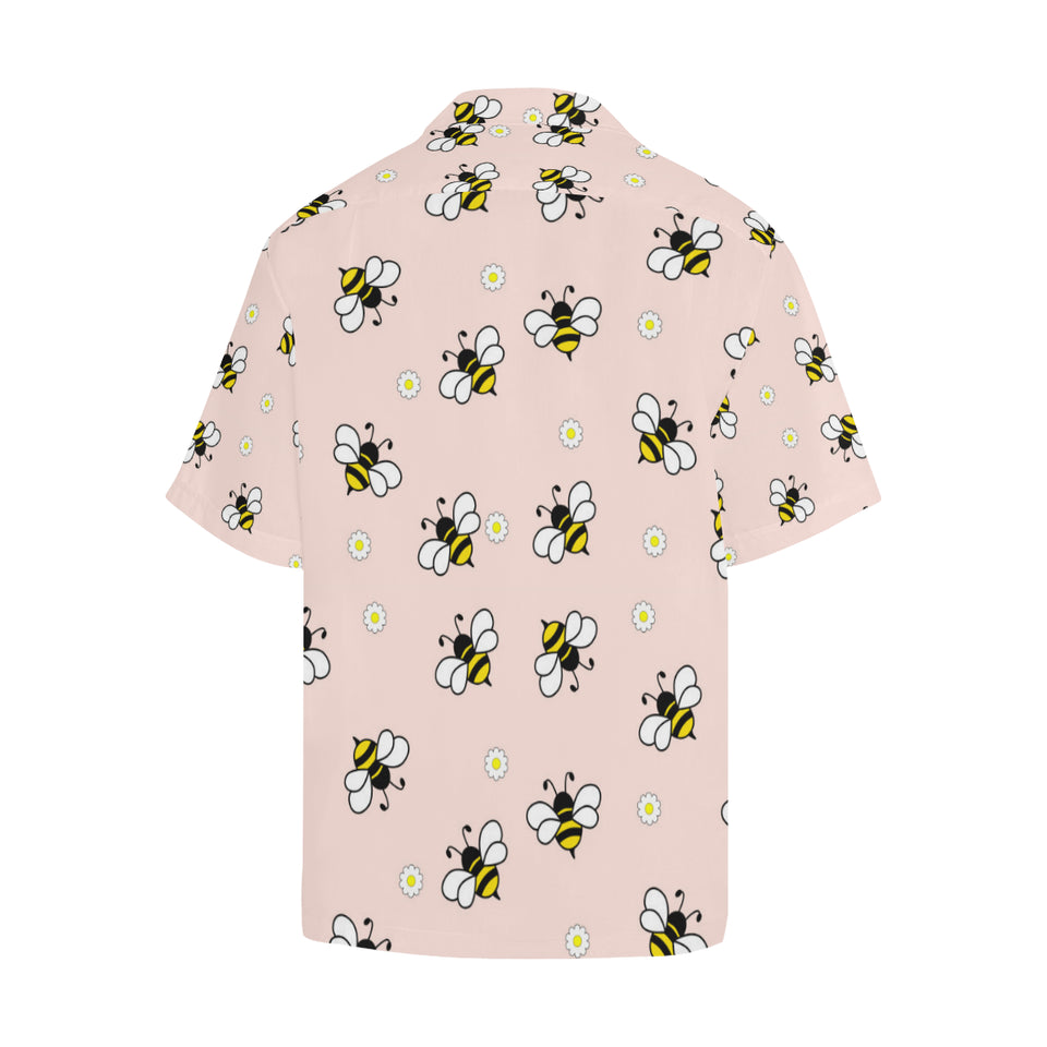 Cute bee flower pattern pink background Men's All Over Print Hawaiian Shirt