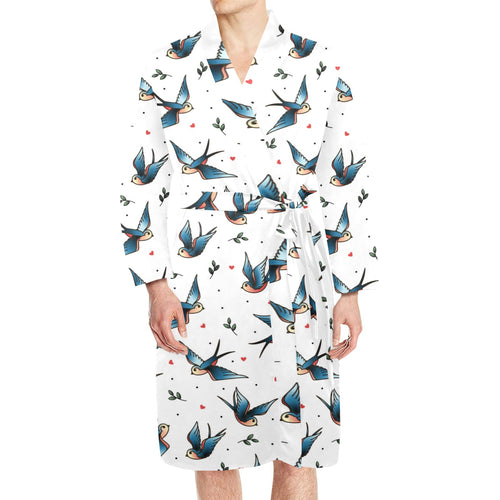 Swallow Pattern Print Design 04 Men's Long Sleeve Belted Night Robe