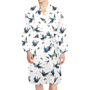 Swallow Pattern Print Design 04 Men's Long Sleeve Belted Night Robe